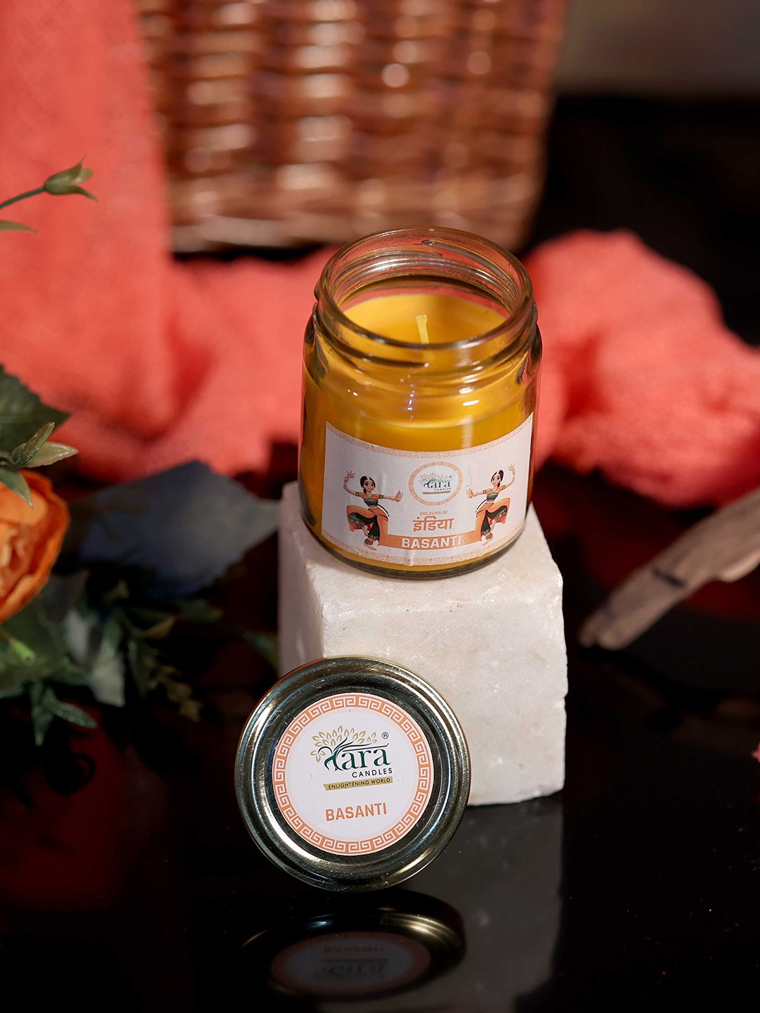 

Tara Enlightening World Basanti Medium Container Screw Lid Candle, Orange