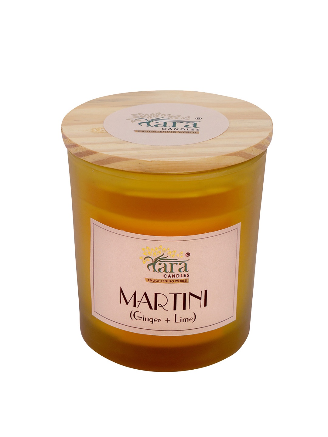 

Tara Enlightening World Martini Single Wick Frosted Glass Jar Candle With Wooden Lid, Off white