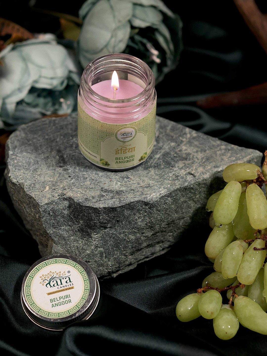 

Tara Enlightening World Belpuri Angoor Small Glass Scented Jar Candle with Lid, Purple