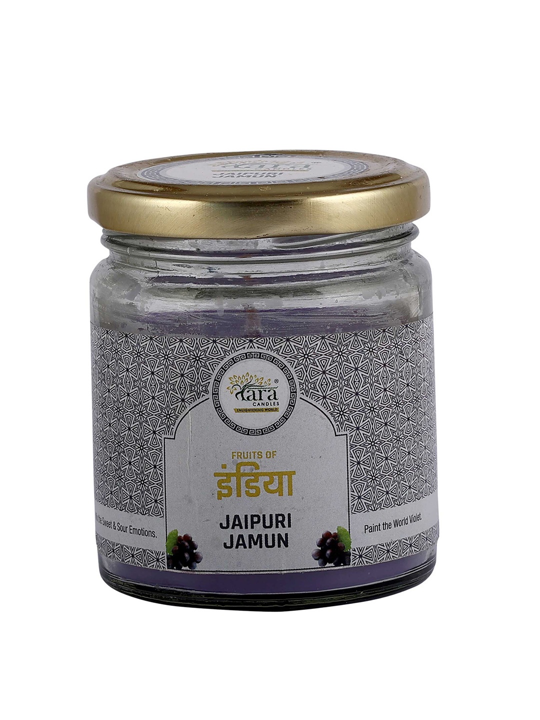 

Tara Enlightening World Jaipuri Jamun Medium Glass Container Screw Lid Candle, Purple