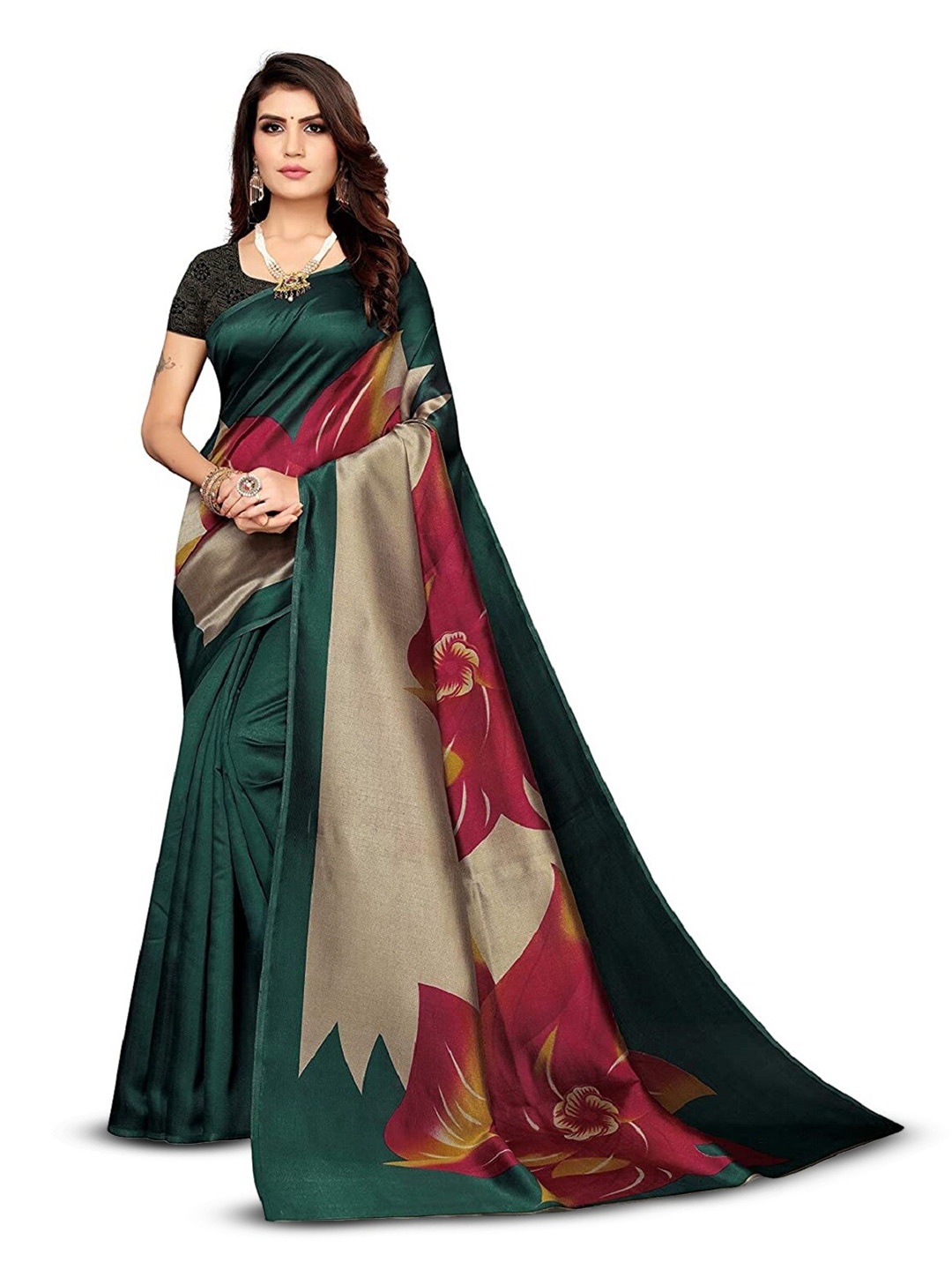 

SAADHVI Art Silk Ready to Wear Saree, Green