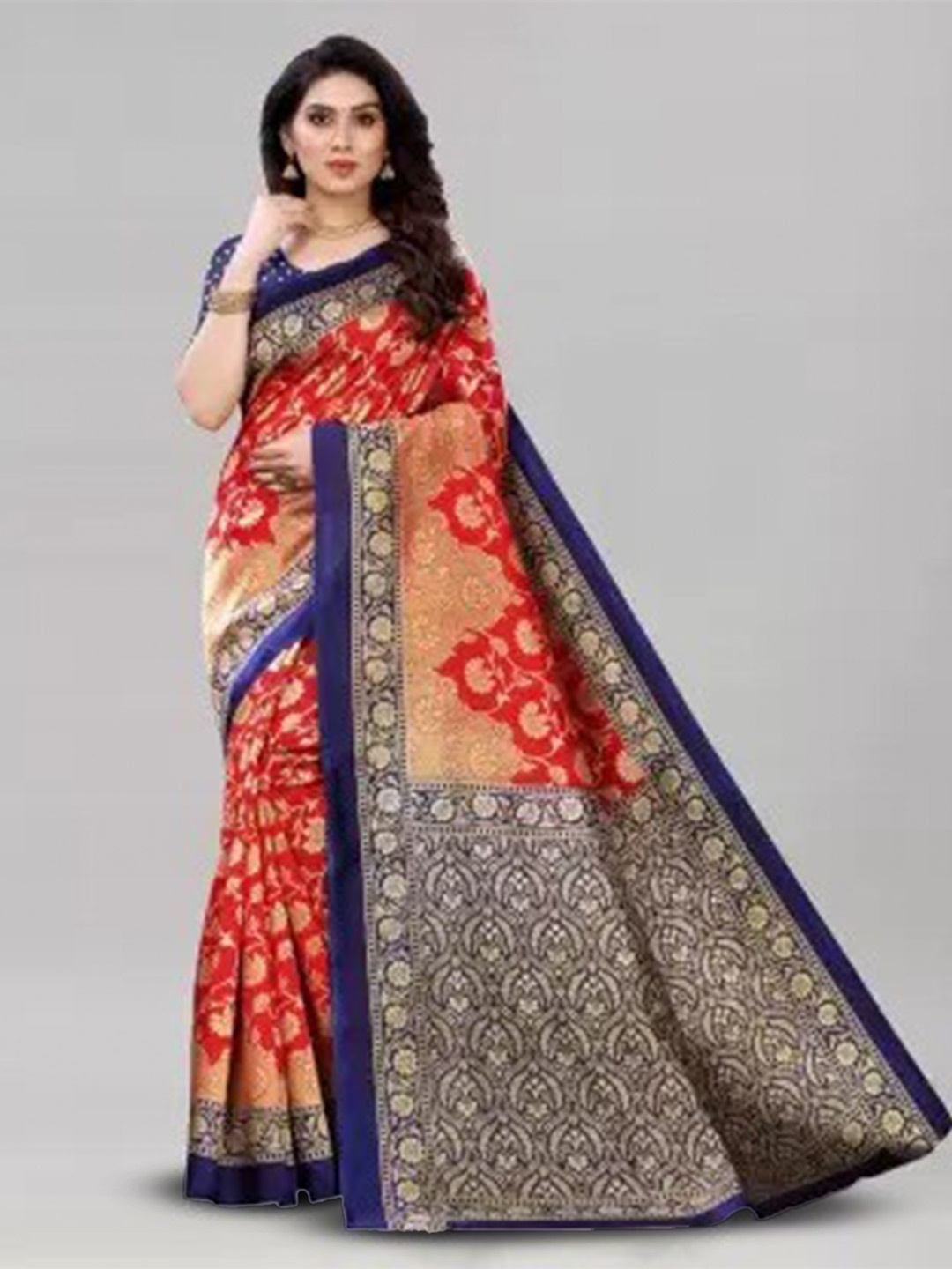 

SAADHVI Art Silk Ready to Wear Saree, Red