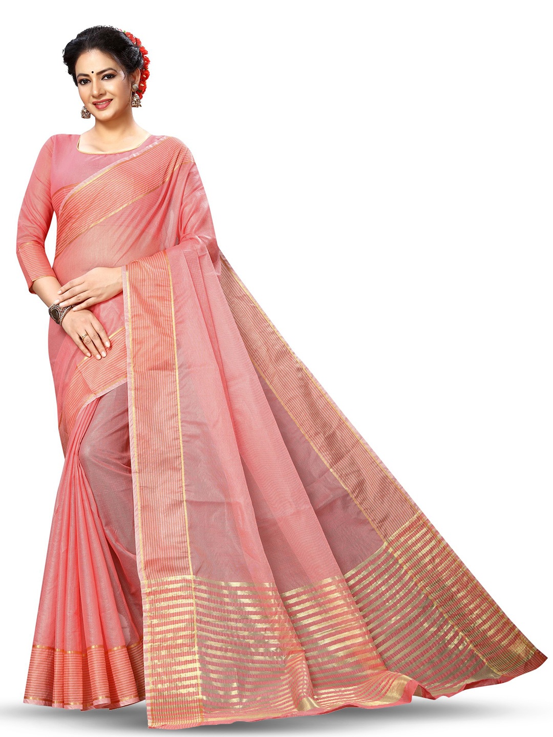 

SAADHVI Silk Cotton Ready to Wear Saree, Peach