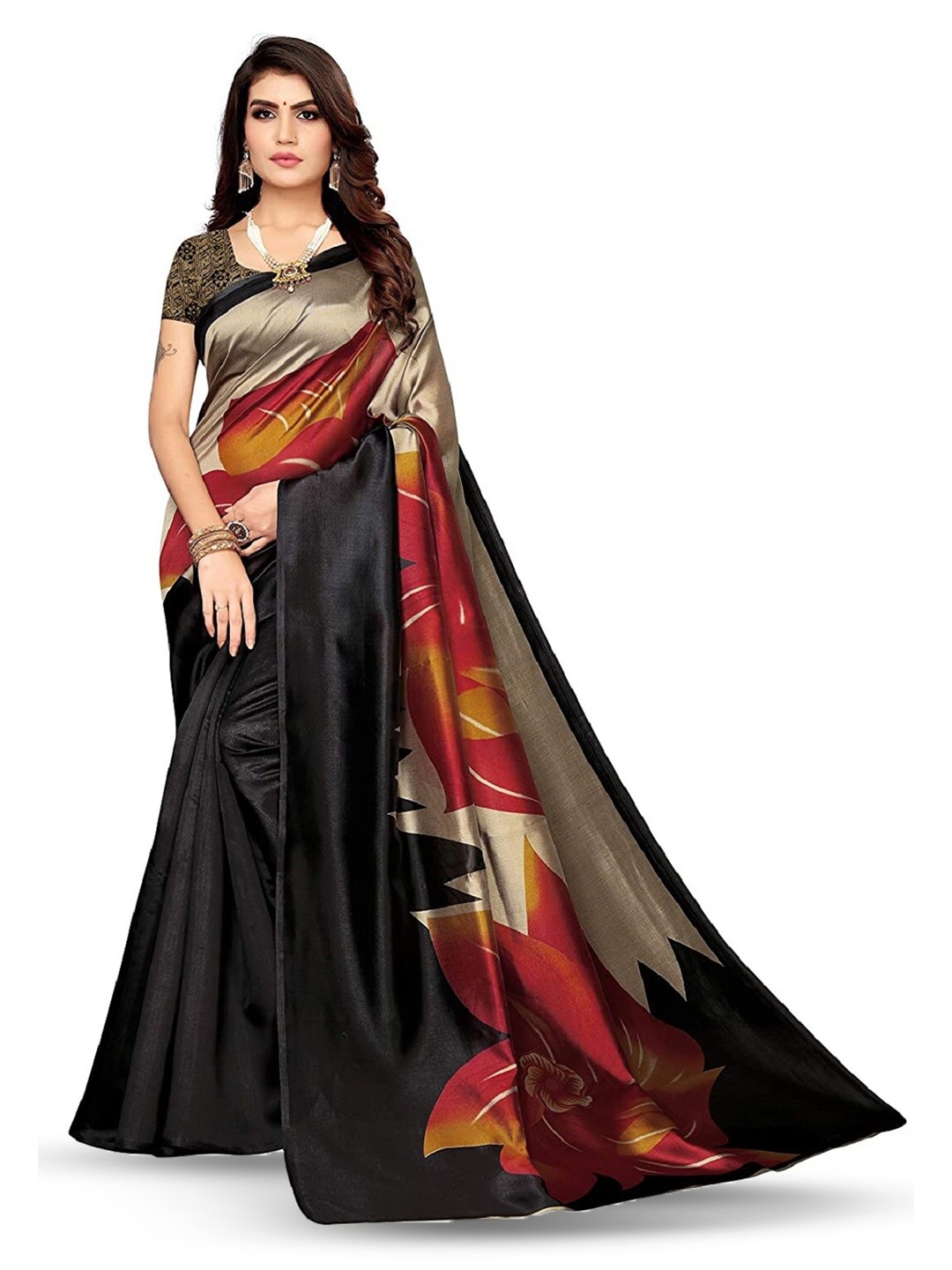 

SAADHVI Floral Printed Saree, Black