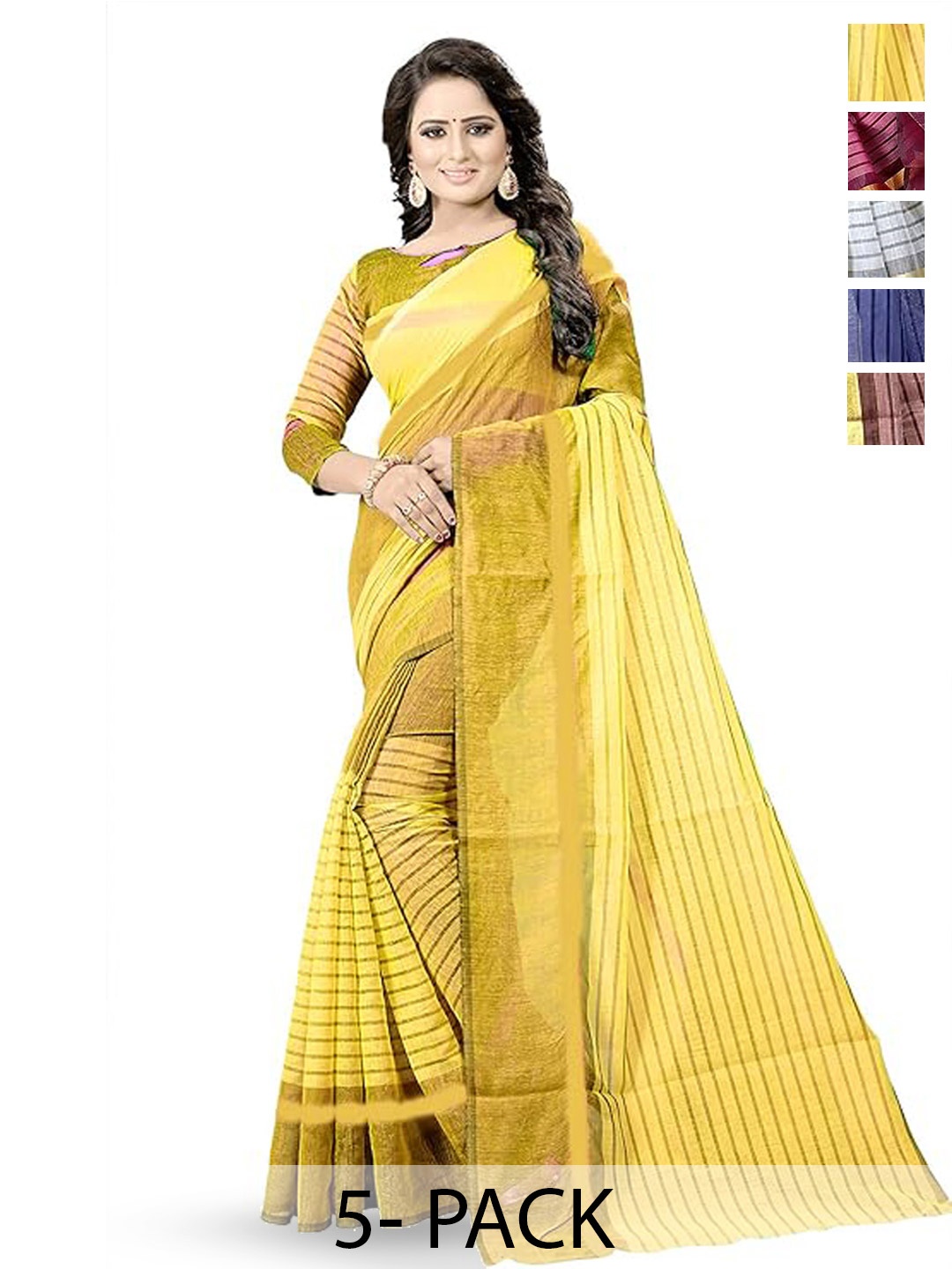 

SAADHVI Selection Of 5 Striped Silk Cotton Saree, Pink