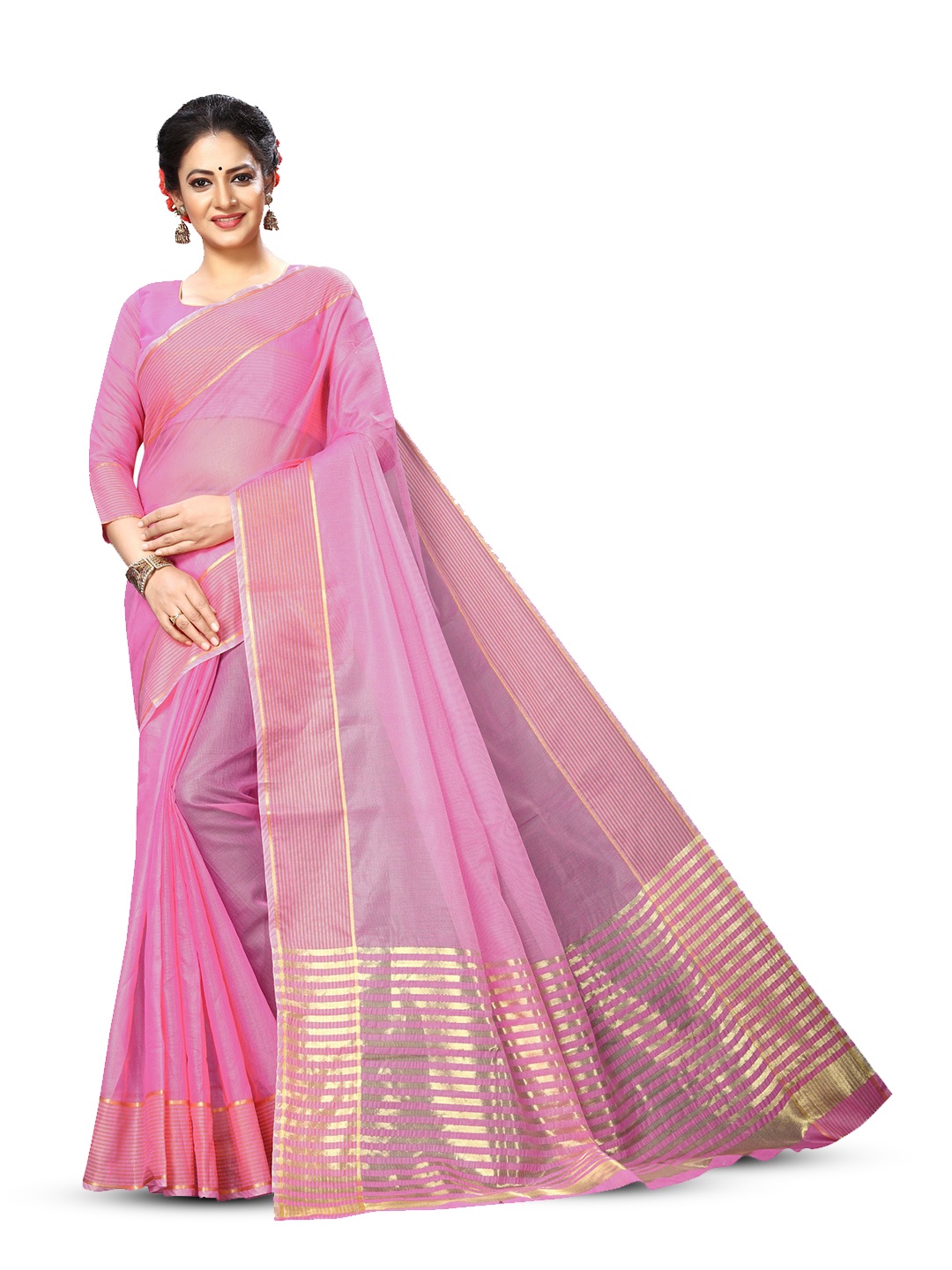 

SAADHVI Silk Cotton Ready to Wear Saree, Pink
