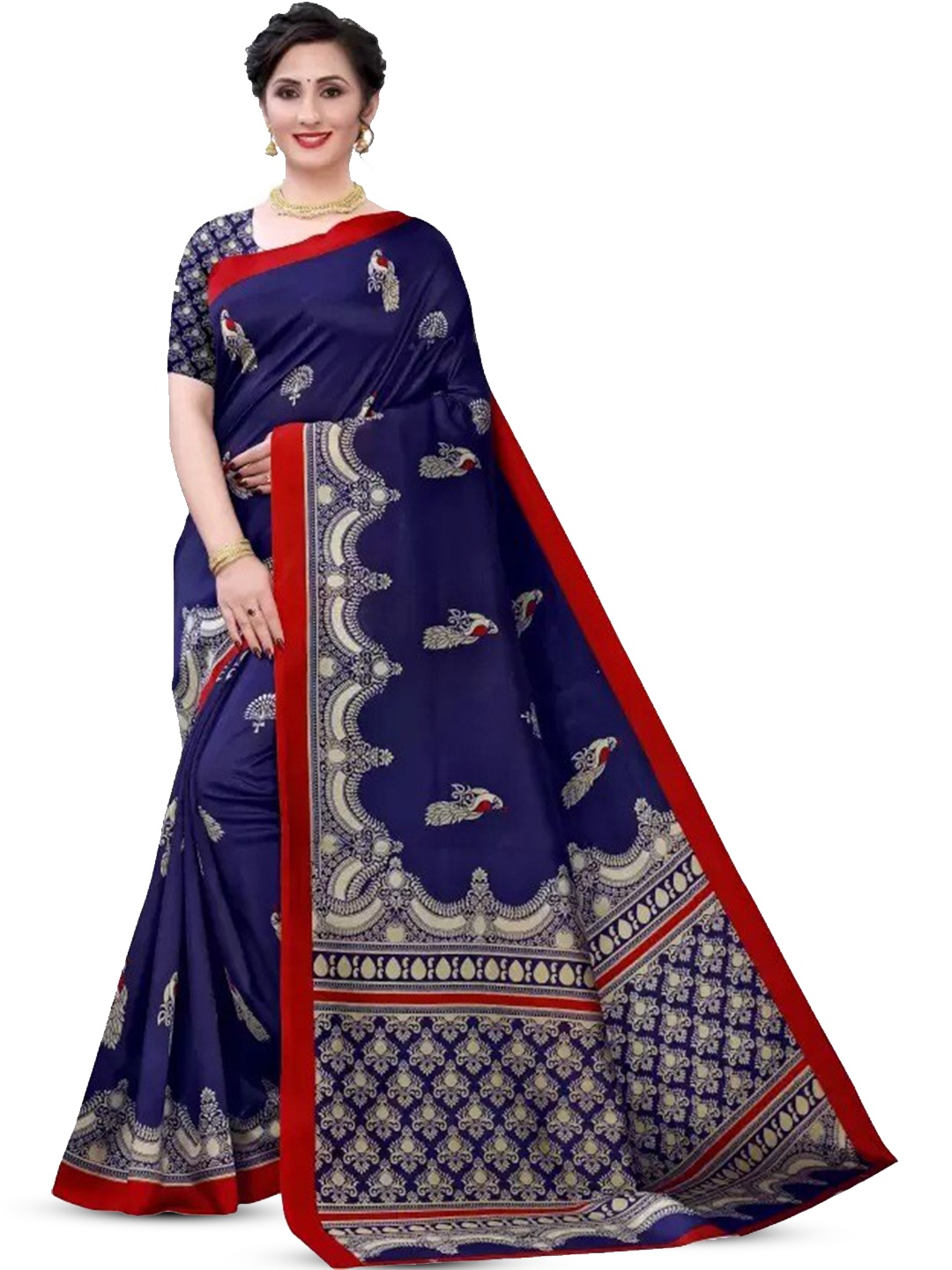 

SAADHVI Silk Cotton Ready to Wear Saree, Navy blue