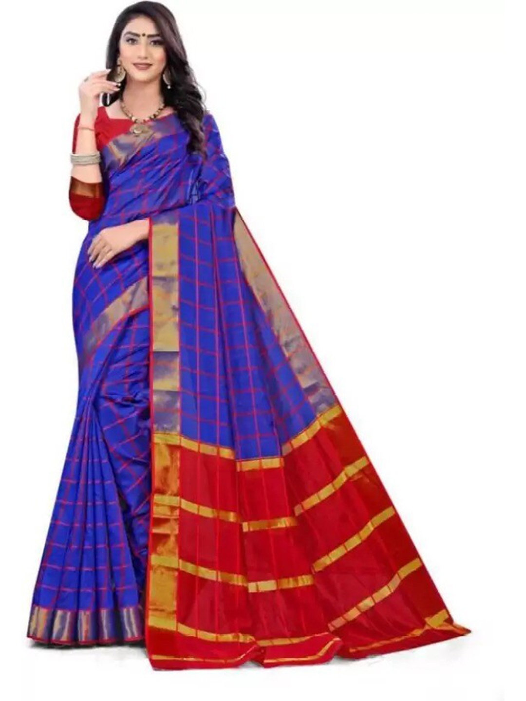 

SAADHVI Silk Cotton Ready to Wear Saree, Blue