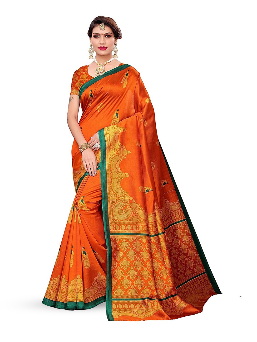 

SAADHVI Art Silk Ready to Wear Saree, Orange