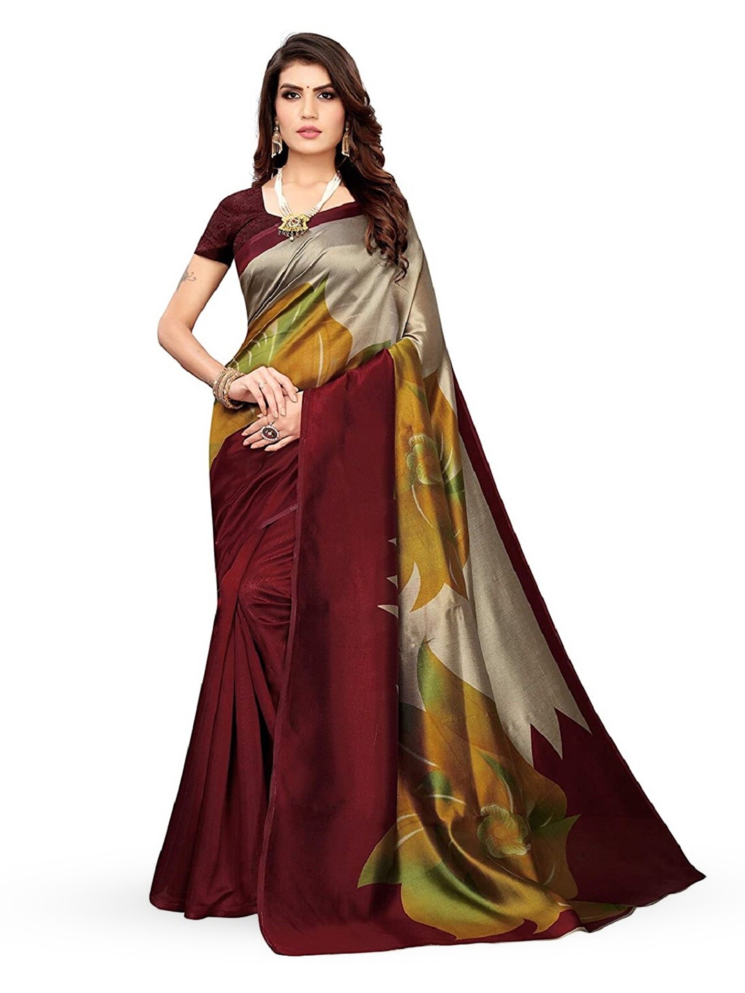 

SAADHVI Art Silk Ready to Wear Saree, Brown