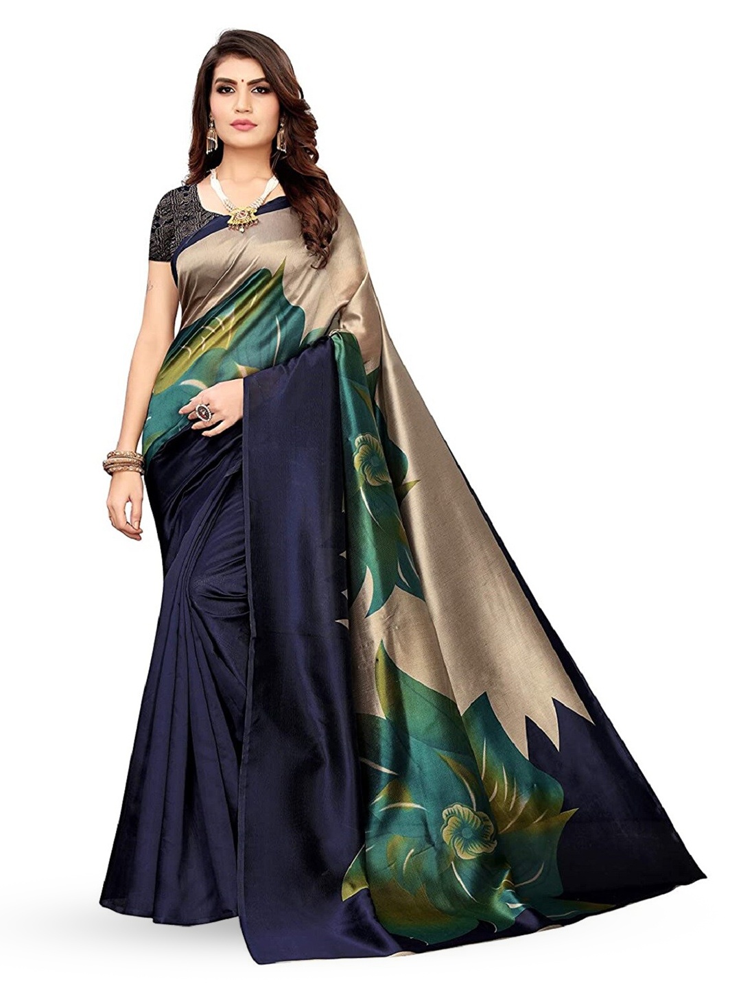 

SAADHVI Art Silk Ready to Wear Saree, Navy blue