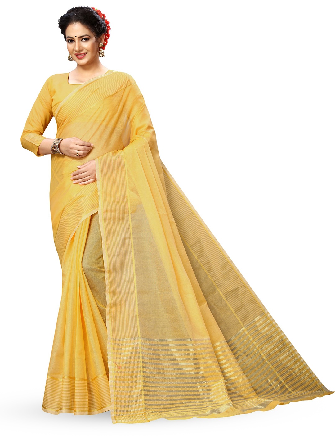 

SAADHVI Silk Cotton Ready to Wear Saree, Yellow