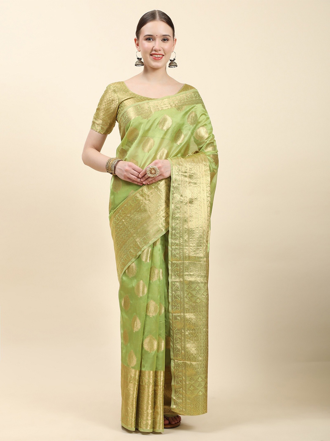 

NOISE Woven Design Zari Organza Heavy Work Banarasi Saree, Green