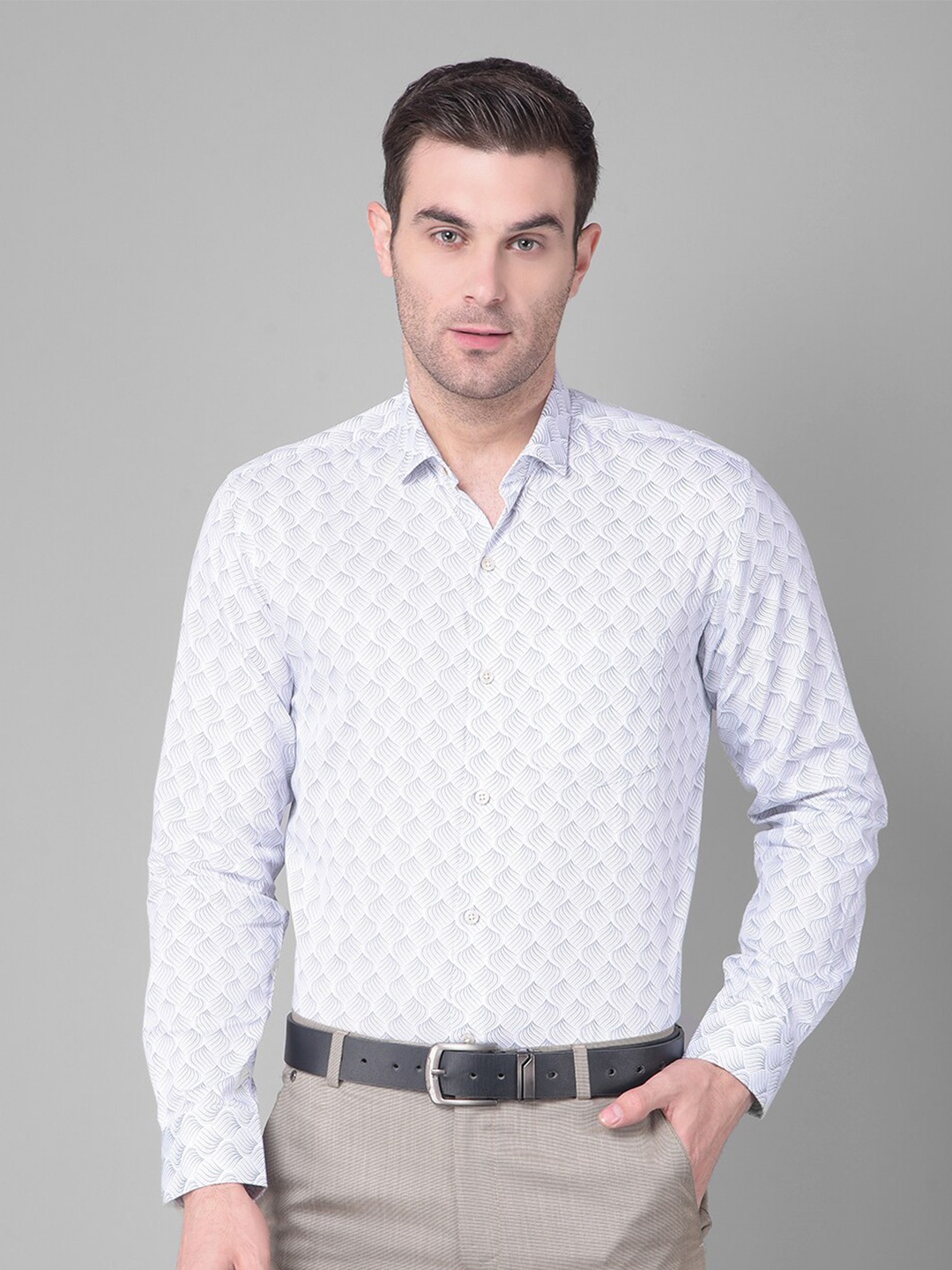 

Canary London Smart Slim Fit Printed Satin Formal Shirt, White