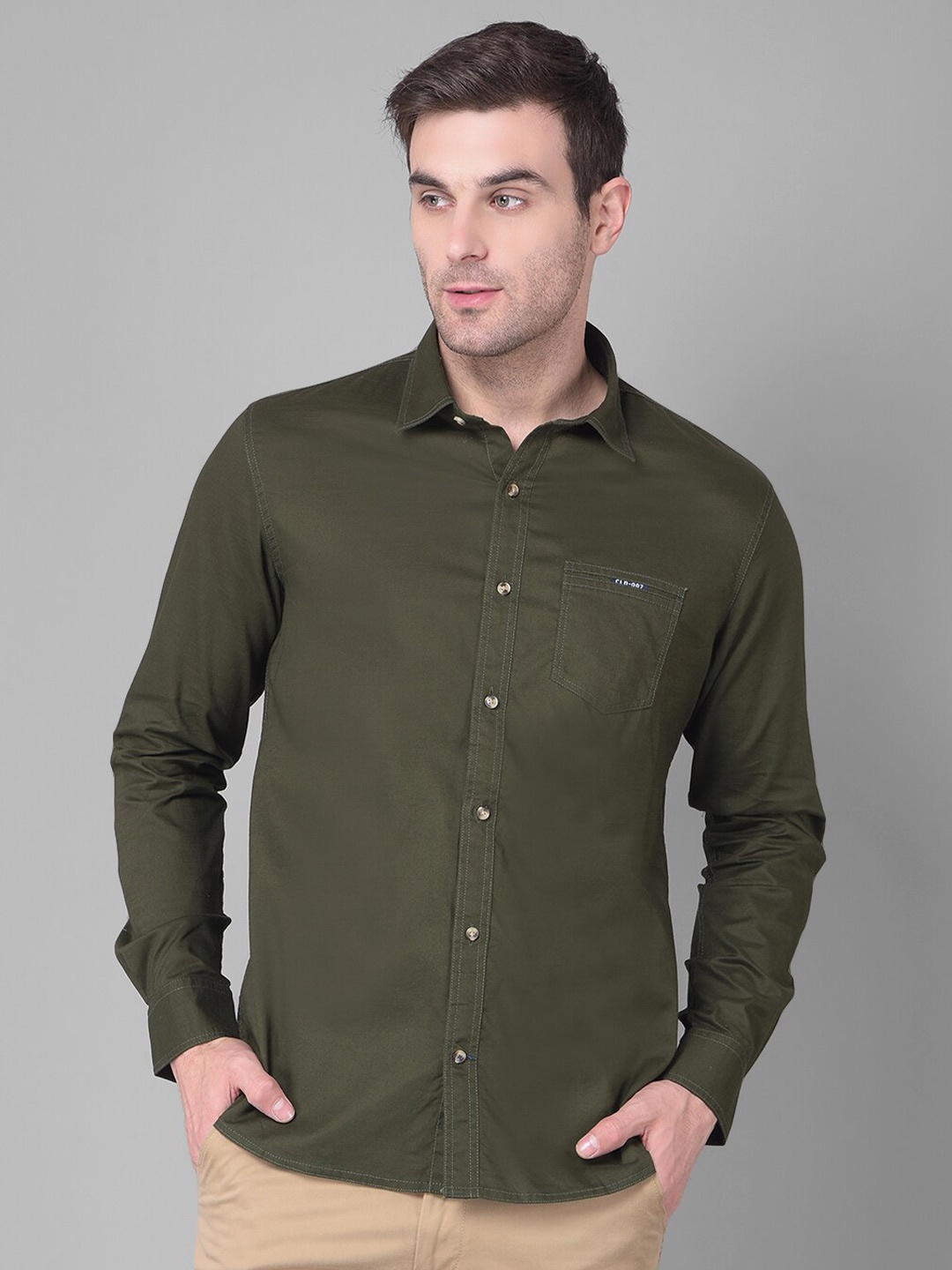

Canary London Smart Slim Fit Spread Collar Cotton Casual Shirt, Olive