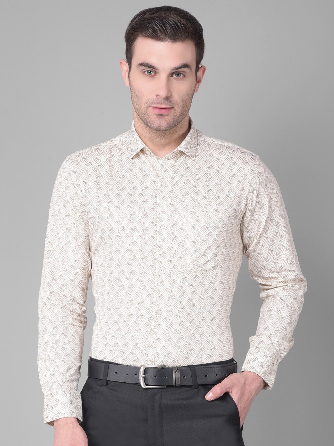 

Canary London Smart Slim Fit Printed Satin Formal Shirt, Beige