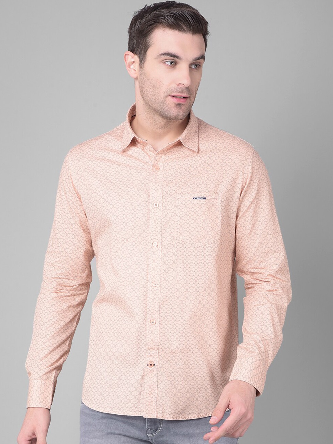 

Canary London Smart Slim Fit Printed Linen Casual Shirt, Peach
