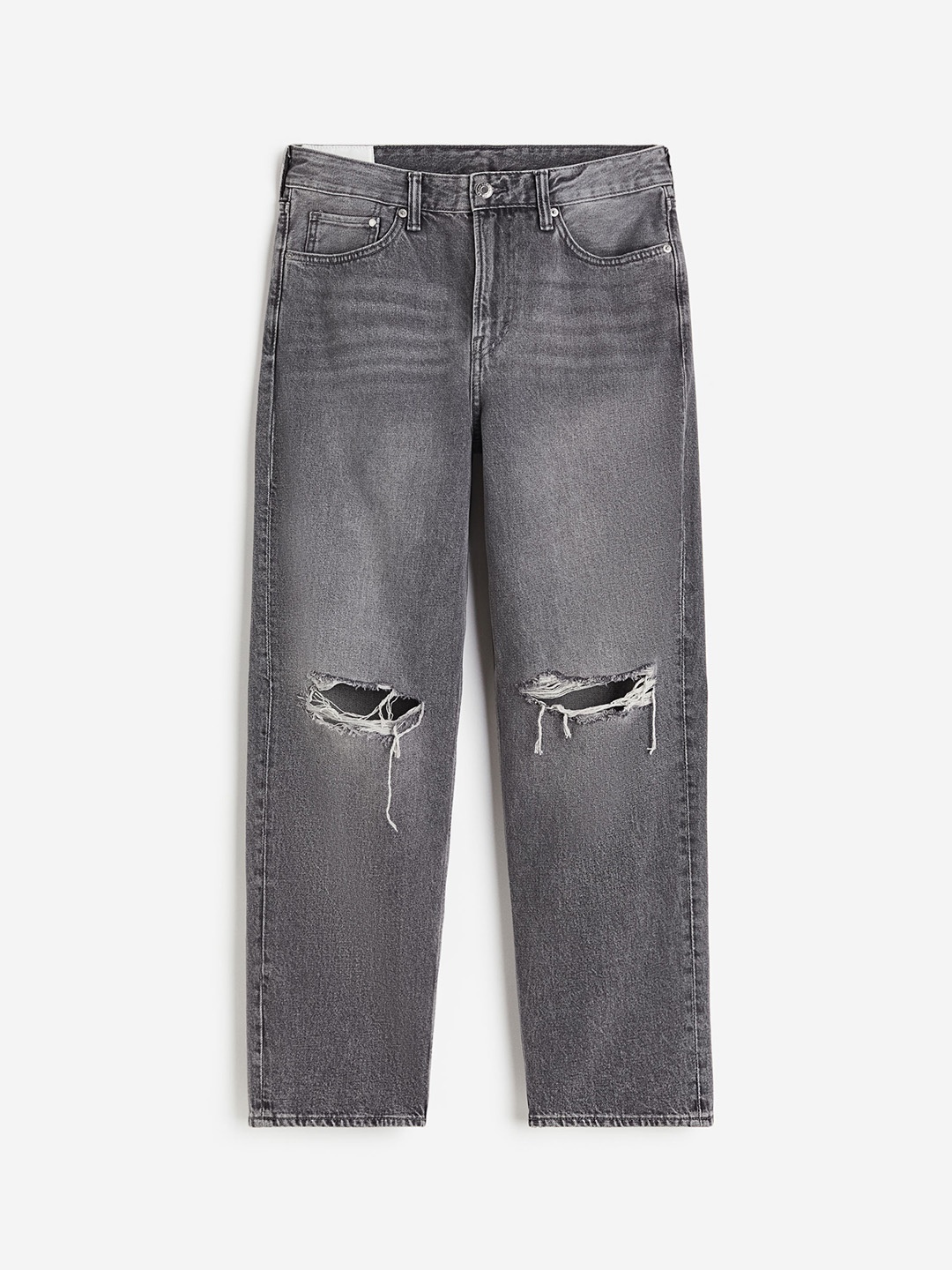 

H&M Men Pure Cotton Ripped Loose-Fit Jeans, Grey