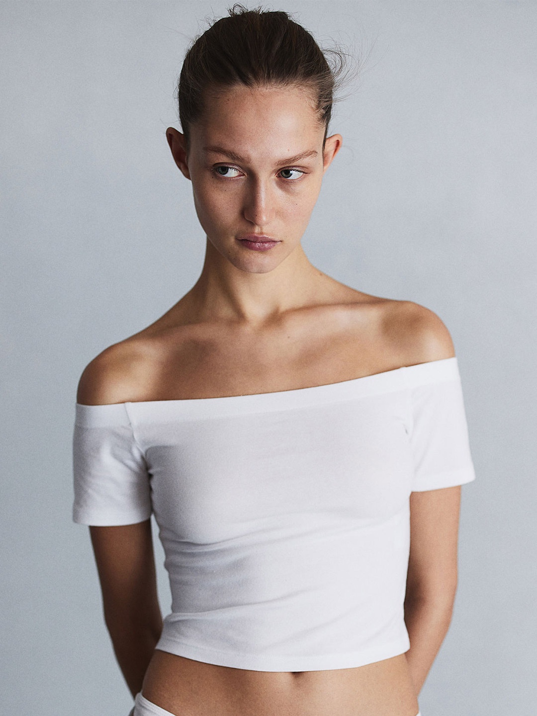 

H&M Off-The-Shoulder Jersey Top, White