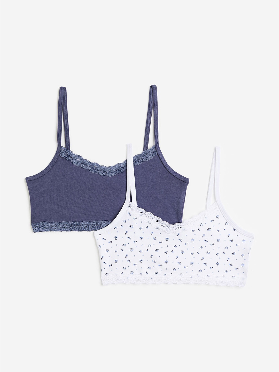 

H&M Girls 2-Pack Lace-Trimmed Strappy Tops, Blue