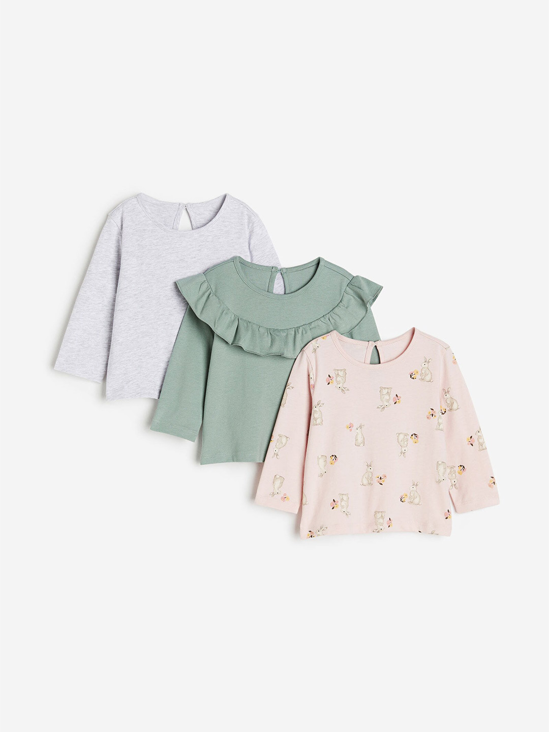 

H&M Girls 3-Pack Cotton Jersey Tops, Green