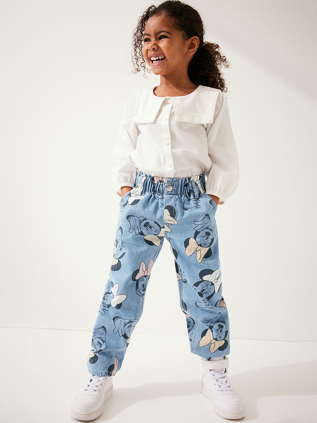 

H&M Girls Pure Cotton Relaxed Fit Paper Bag Jeans, Blue