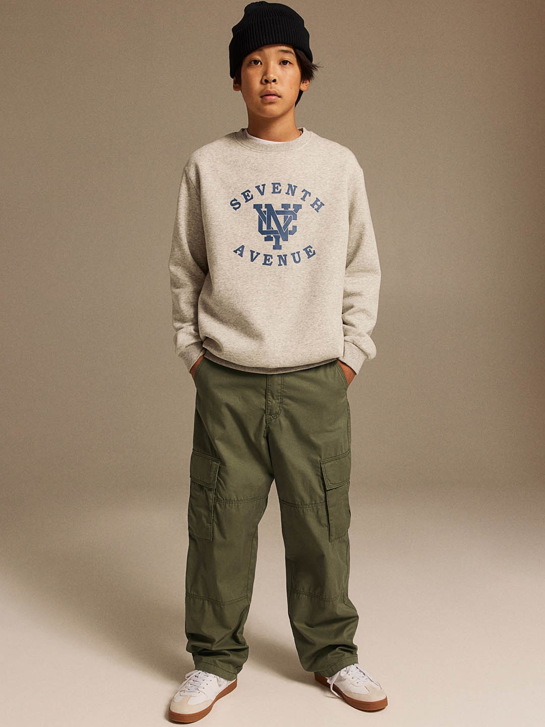 

H&M Boys Cotton Cargo Trousers, Green