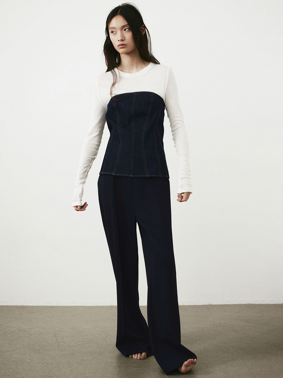 

H&M Women High-Waisted Tailored Trousers, Navy blue