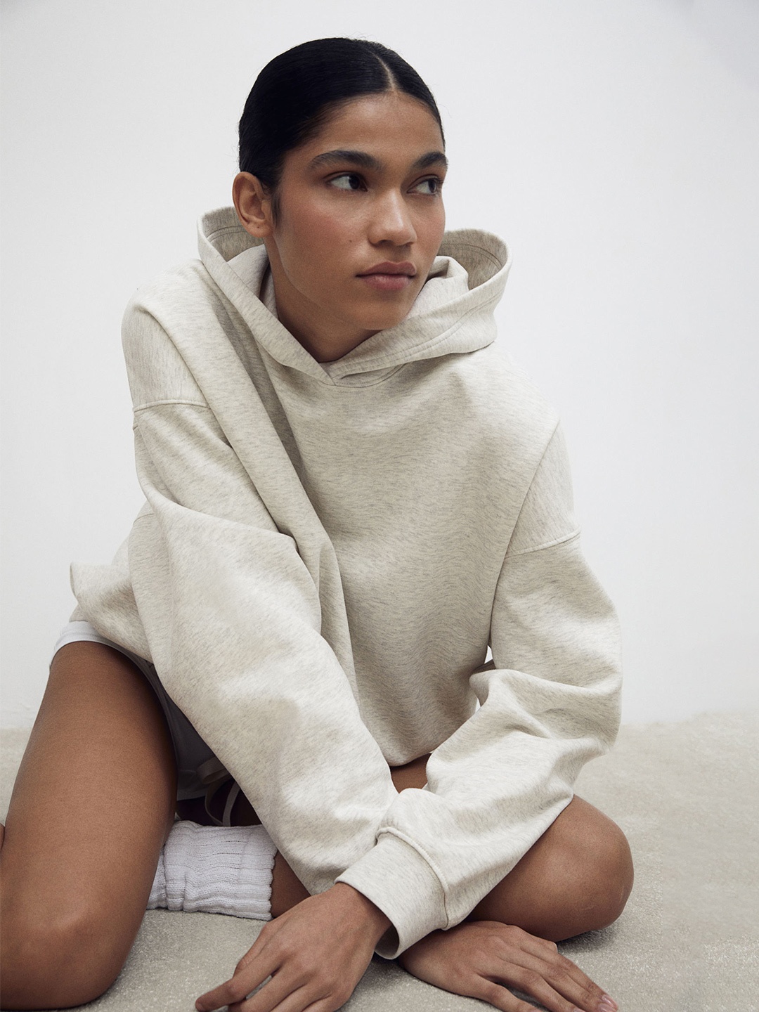 

H&M Drawstring Hem Hoodie, Grey melange
