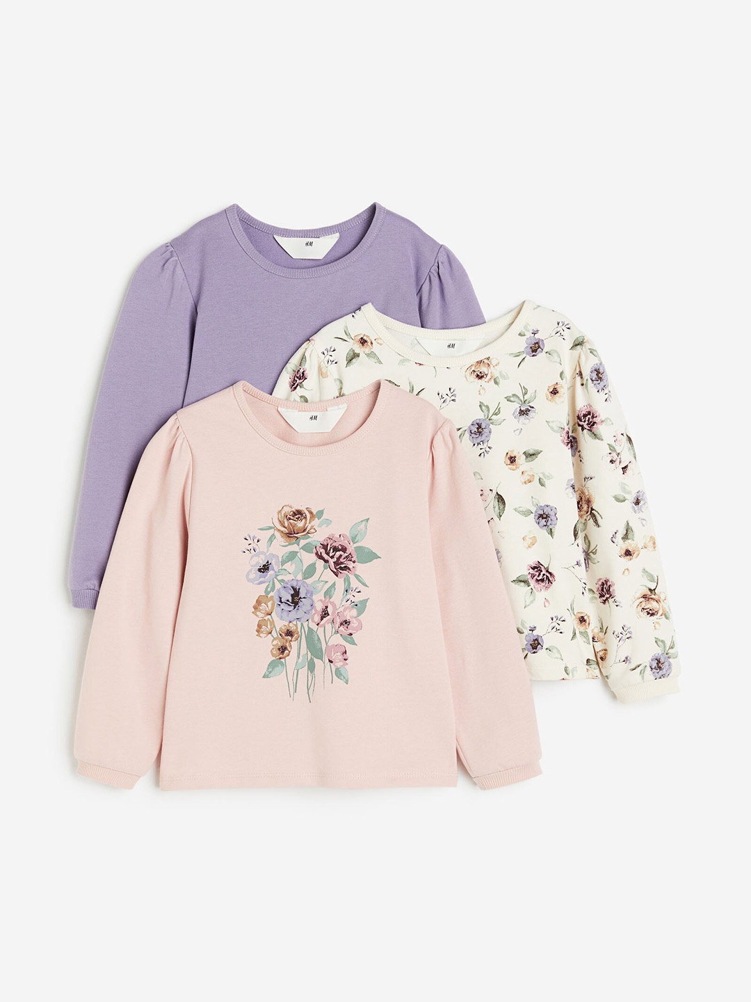 

H&M Girls 3-Pack Pure Cotton Sweatshirts, Pink