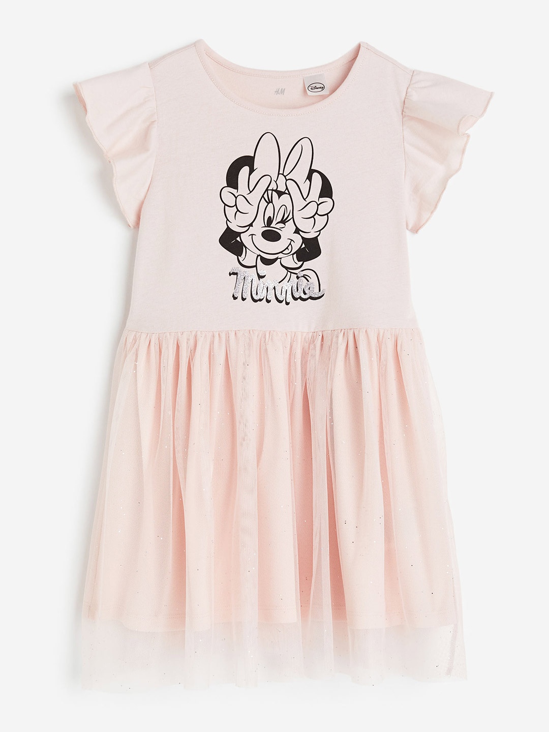 

H&M Girls Pure Cotton Tulle-Skirt Printed Dress, Pink