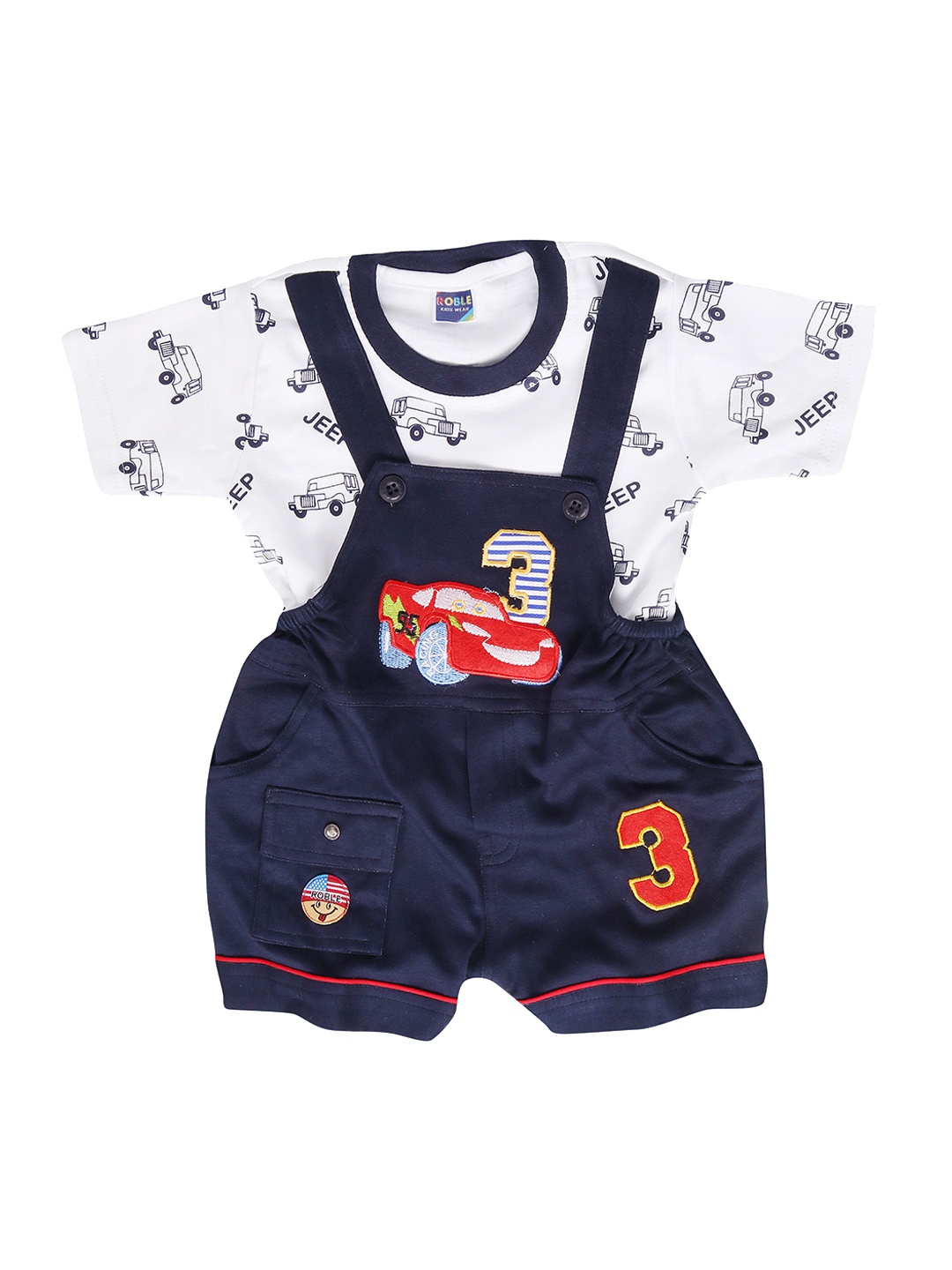 

BAESD Infants Embroidered Pure Cotton Dungaree With T-Shirt, Navy blue