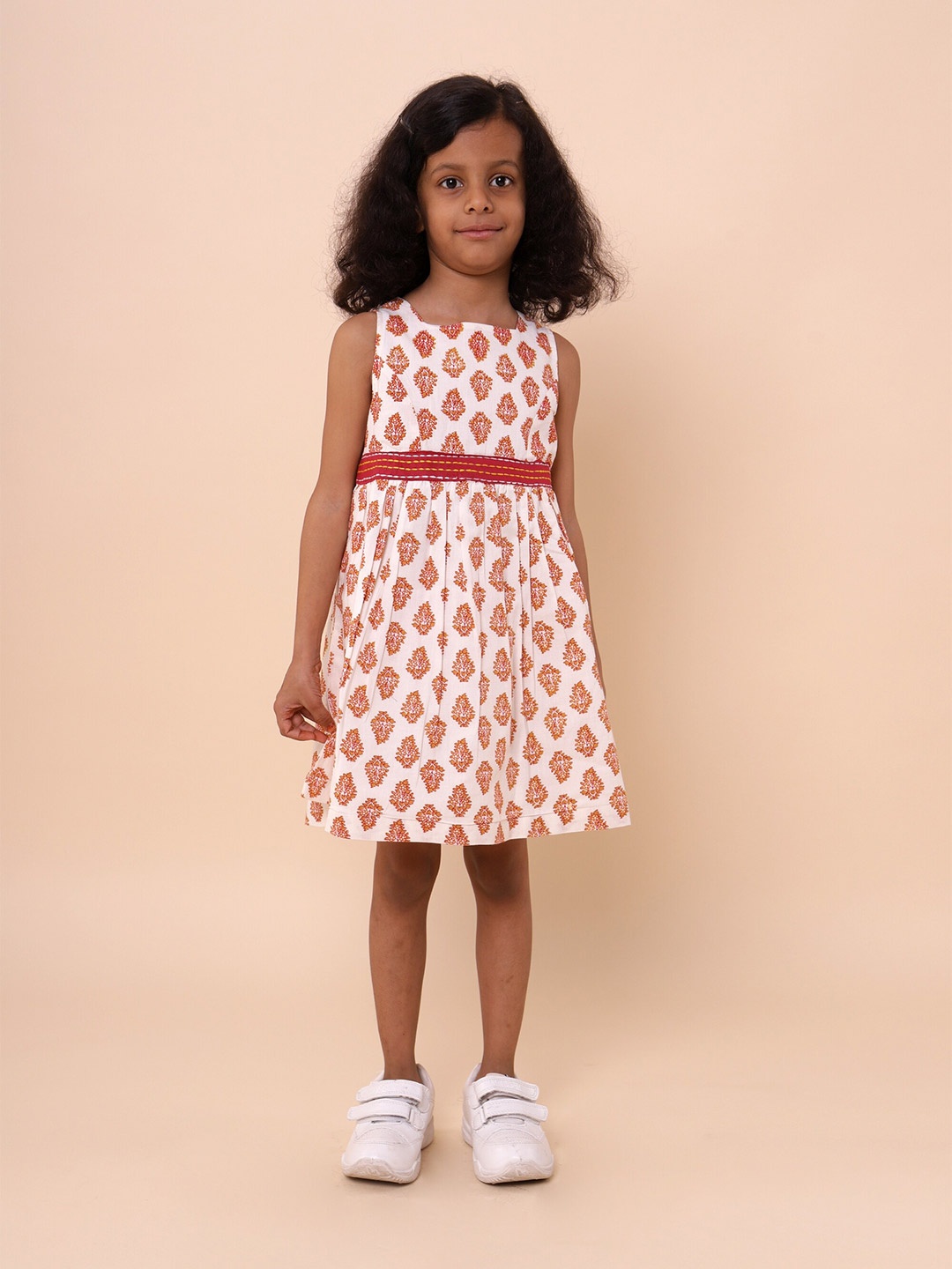 

Sangria Girls Ethnic Motifs Print Pure Cotton Fit & Flare Dress, White