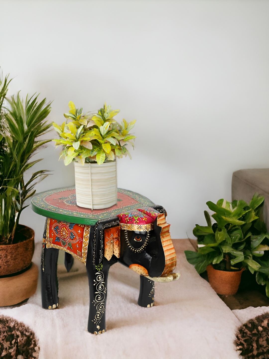 

THE COCOTIER Red & Green Wooden Elephant Shape Stool