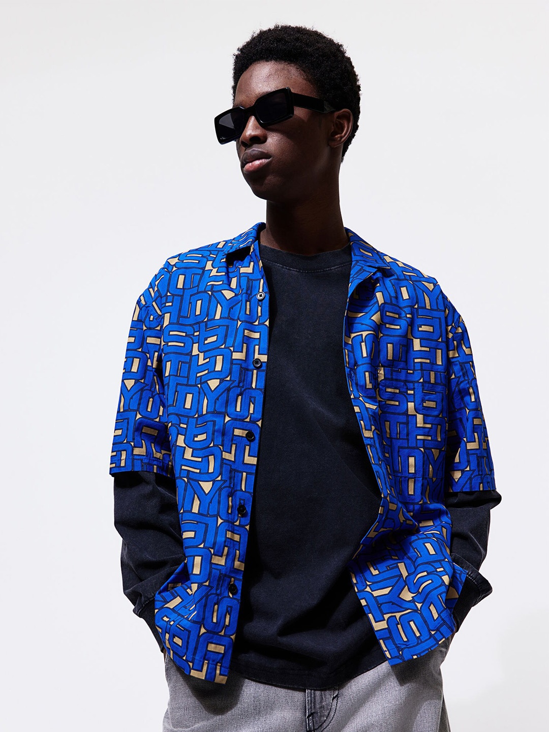 

H&M Oversized Fit Patterned Resort Shirt, Blue