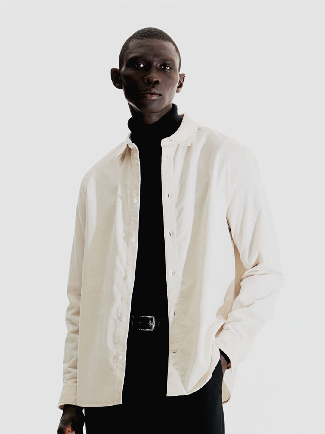 

H&M Regular Fit Corduroy Shirt, Beige