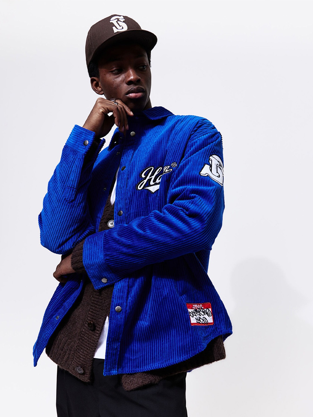 

H&M Pure Cotton Oversized Fit Corduroy Overshirt, Blue
