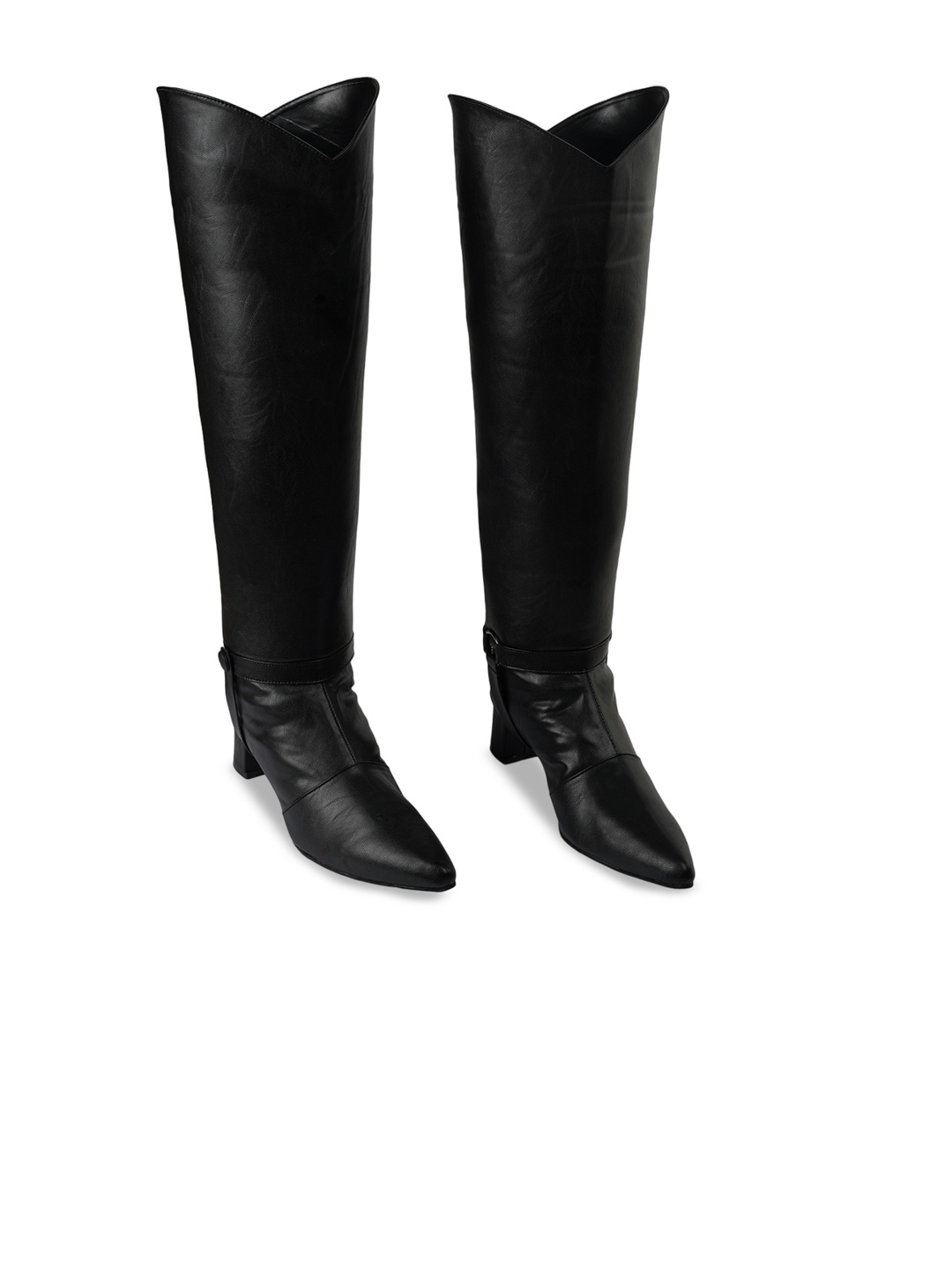 

ZORI WORLD Women Block Heels Leather Slouchy Boots, Black