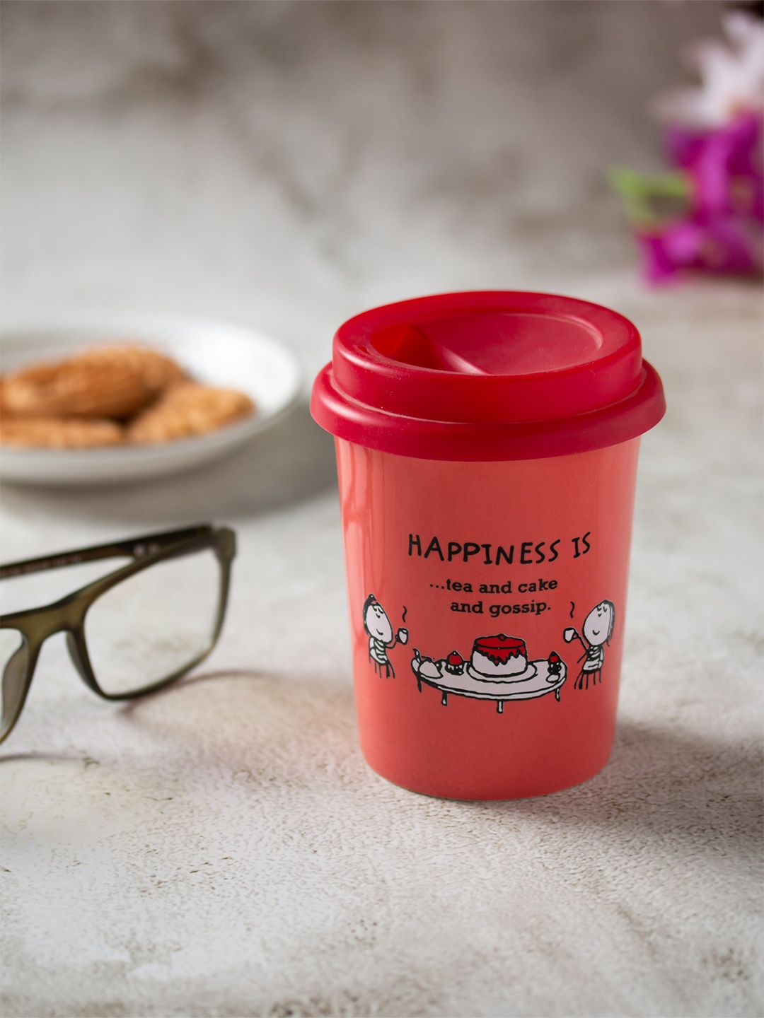 

CLAY CRAFT Red & Black 2 Pieces Printed Ceramic Glossy Coffee Mugs 350 ML Each