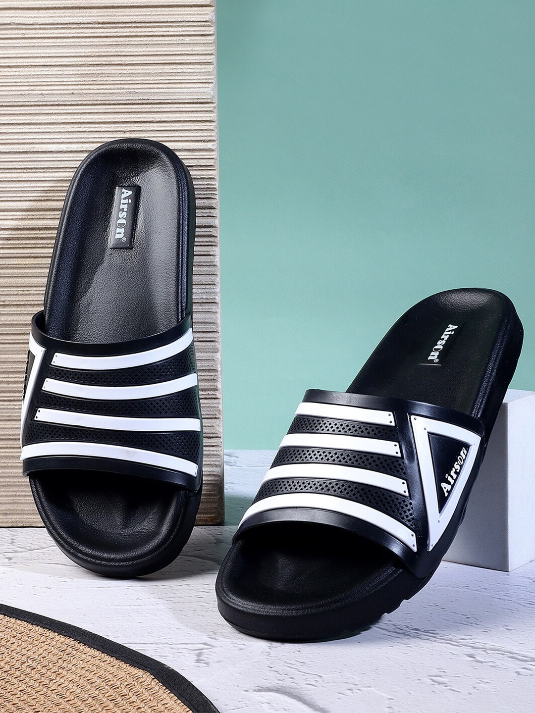 

Airson Men Striped Sliders, Black