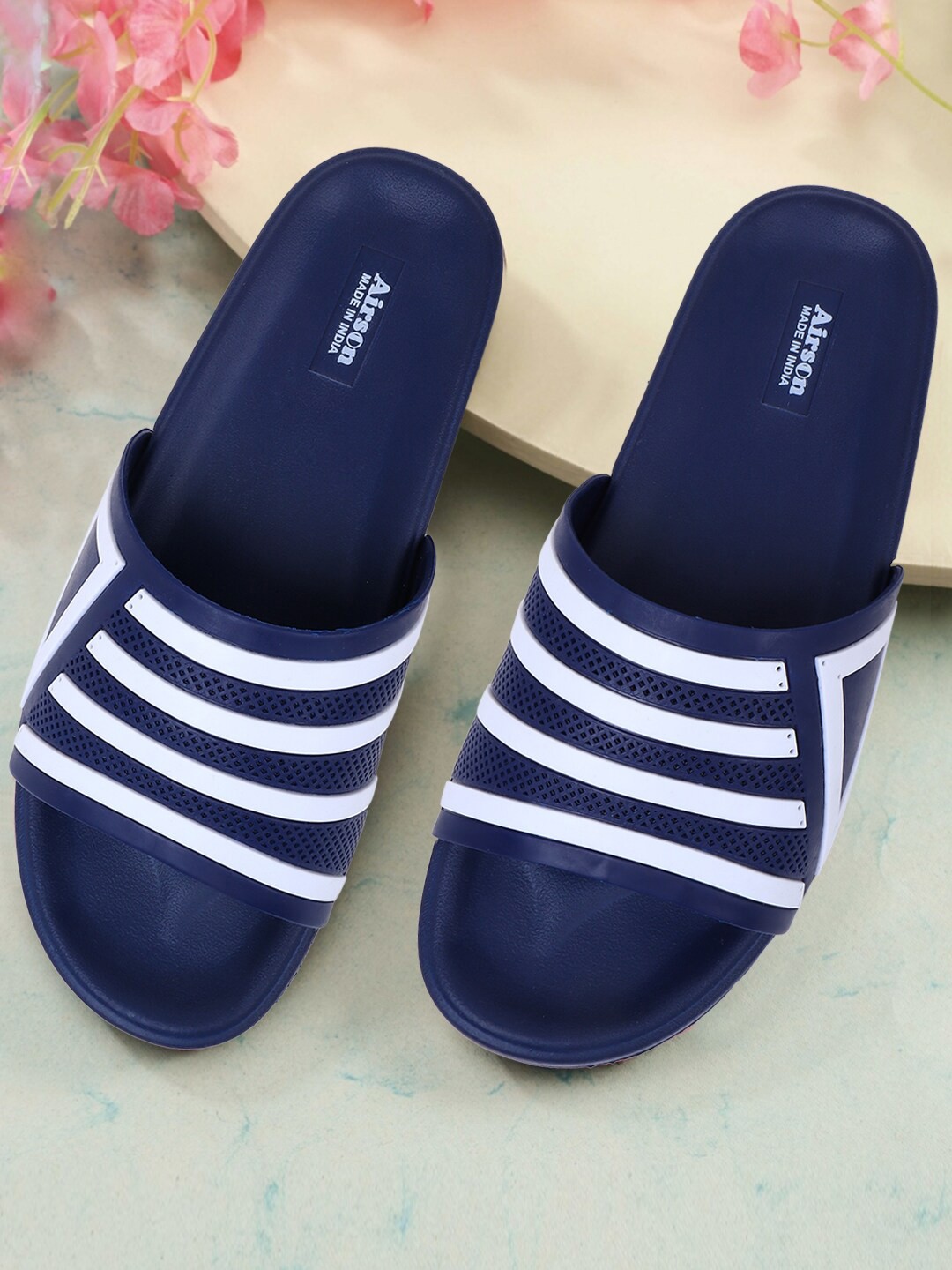 

Airson Men Striped Sliders, Navy blue