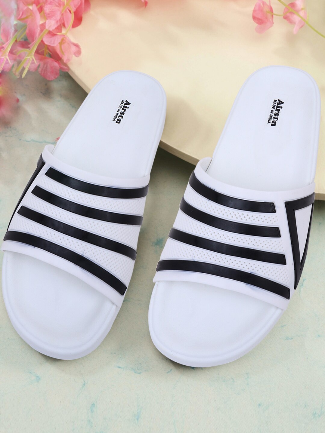 

Airson Men Striped Sliders, White