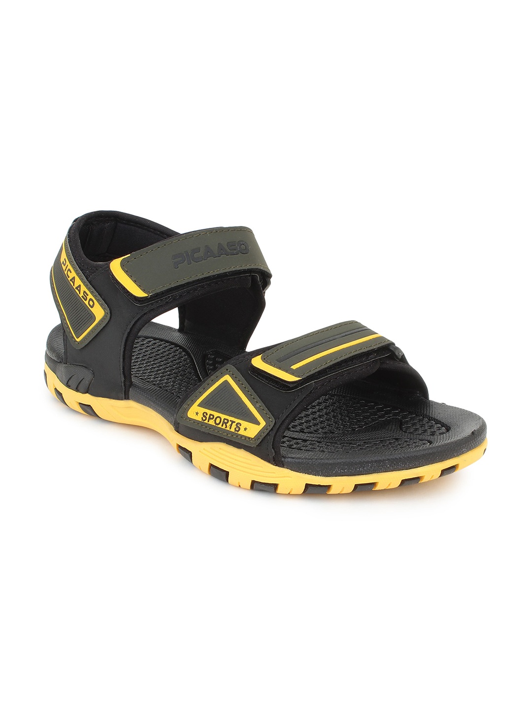 

PICAASO Men Brand Logo Textured Sports Sandals With Velcro Closure, Yellow