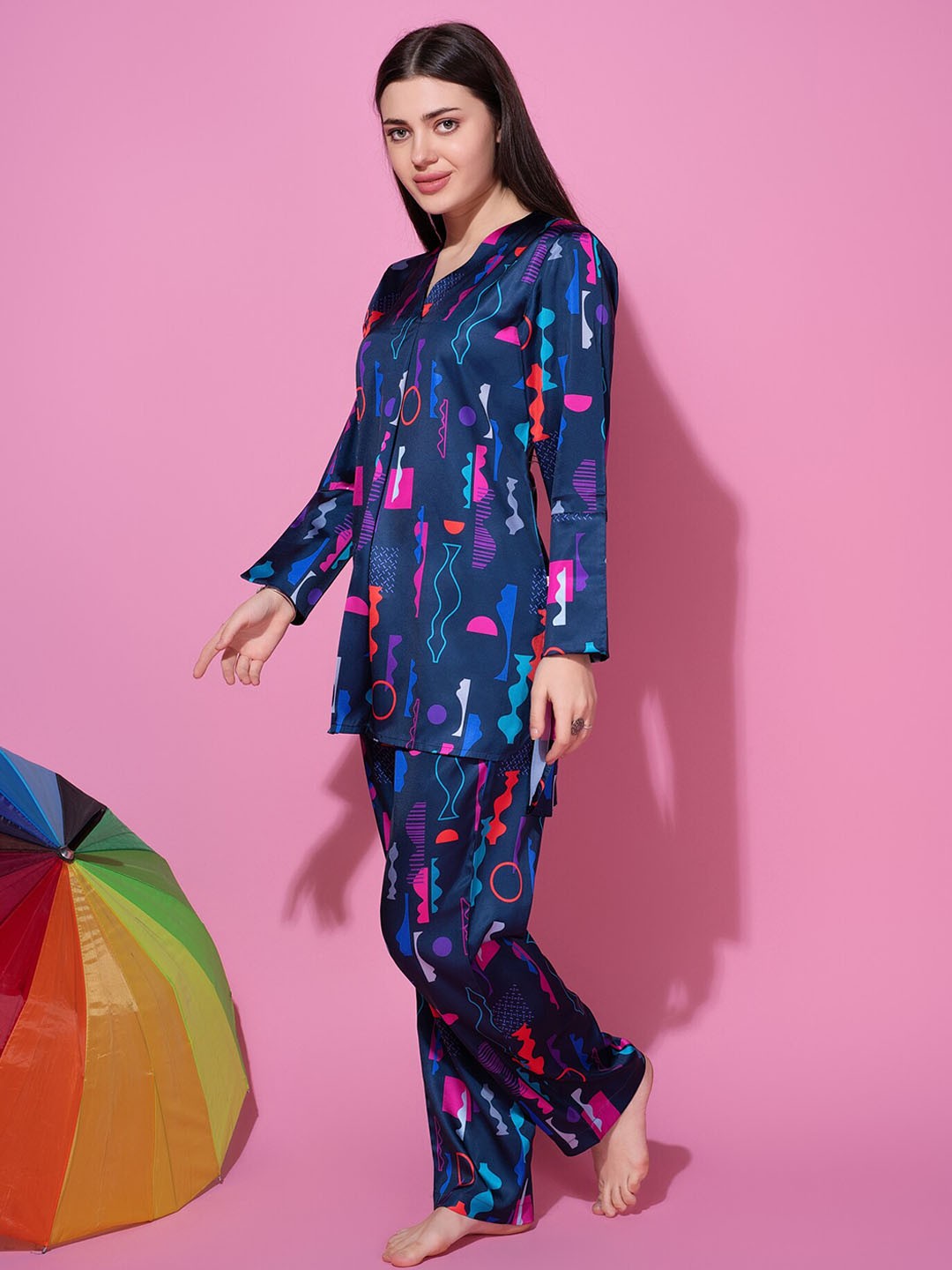 

Bannos Swagger Abstract Printed Top With Pyjamas, Blue