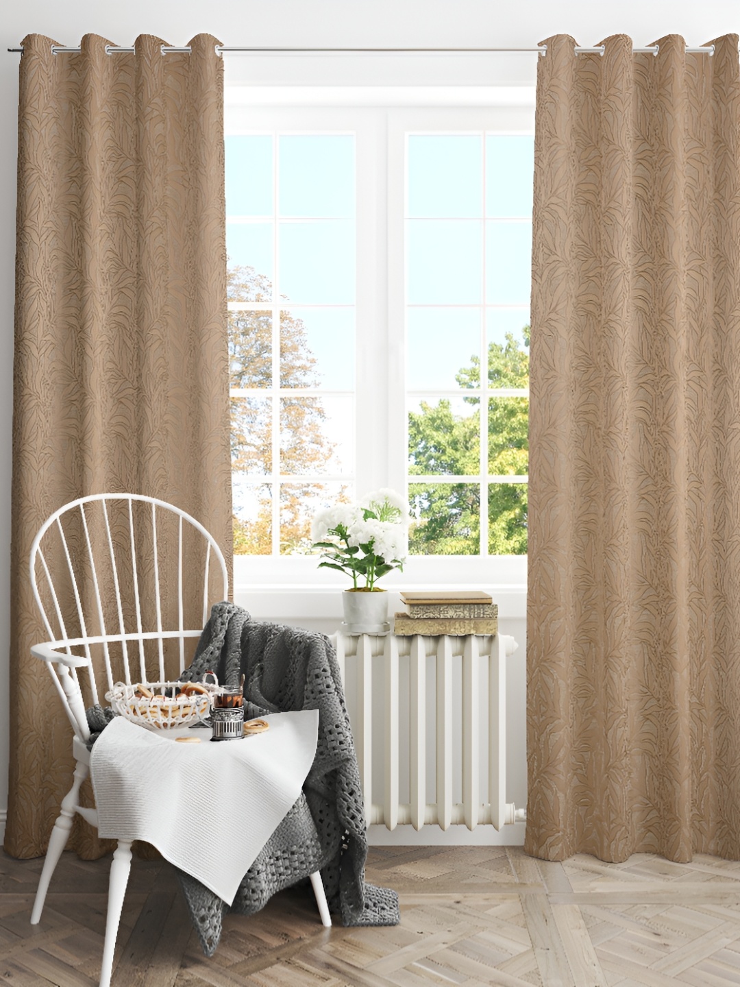 

luchom Brown 2 Pieces Embroidered Room Darkening Window Curtain