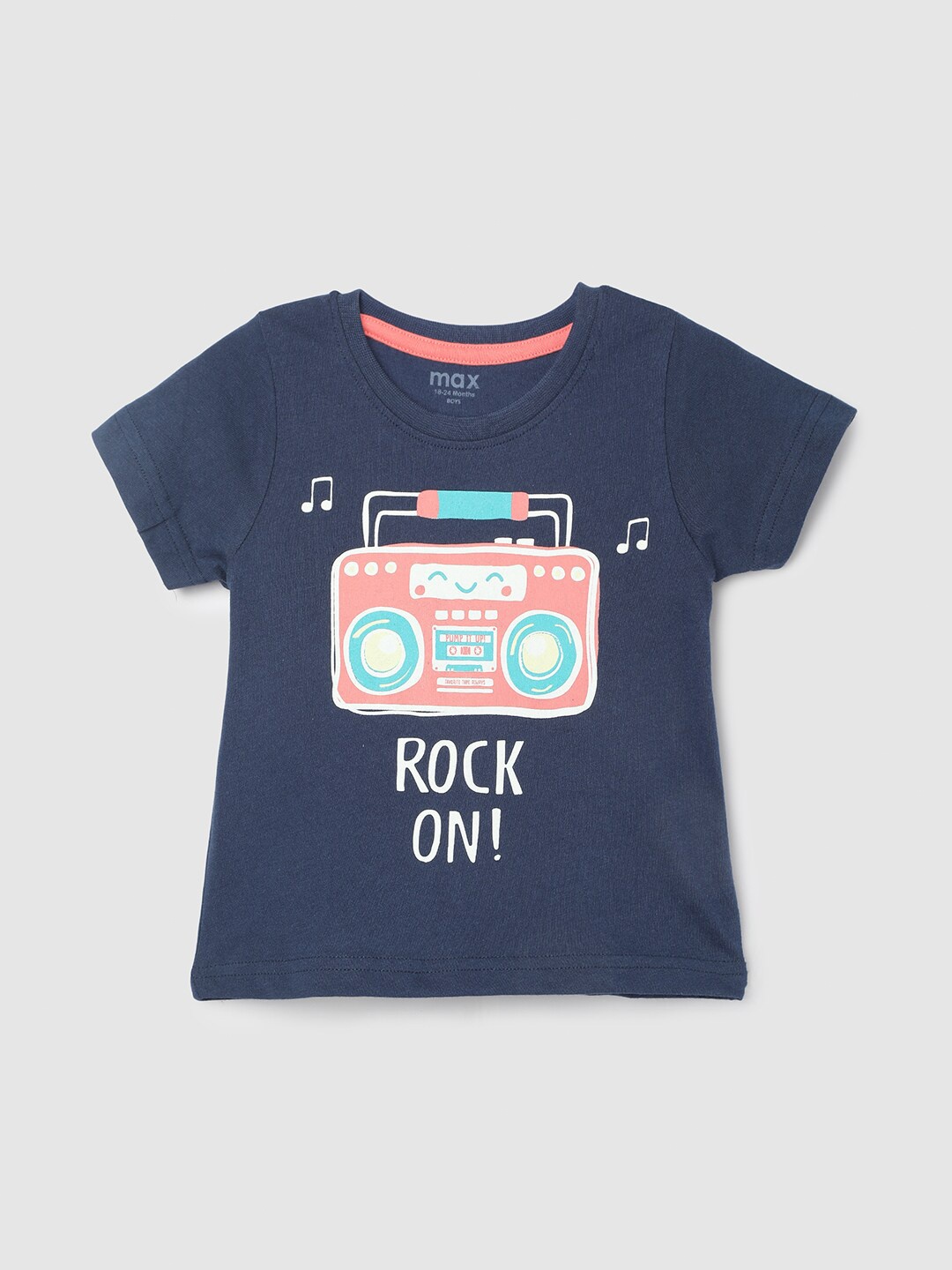 

max Infant Boys Graphic Printed Regular Fit Pure Cotton T-shirt, Navy blue