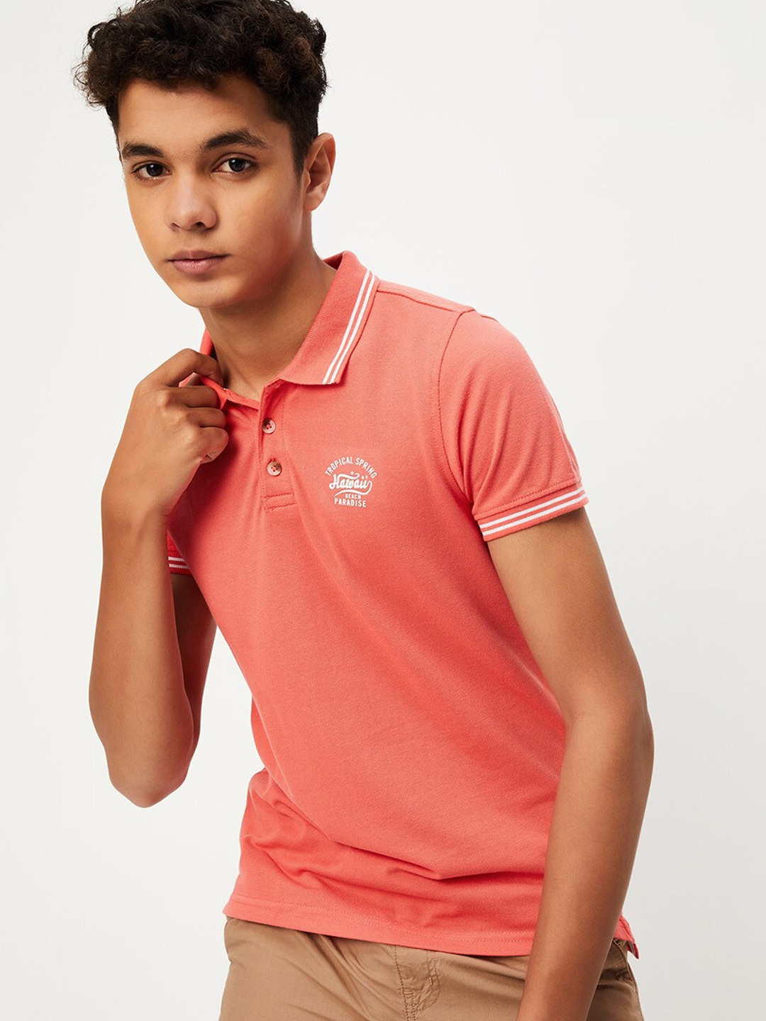 

max Boys Polo Collar Regular Fit T-shirt, Coral