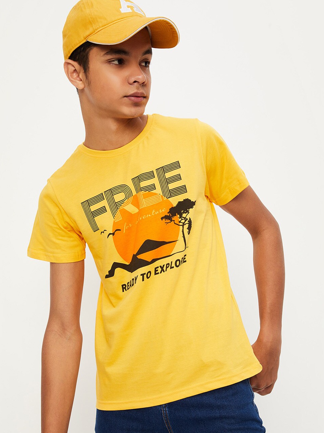 

max Boys Graphic Printed Regular Fit Pure Cotton T-shirt, Yellow