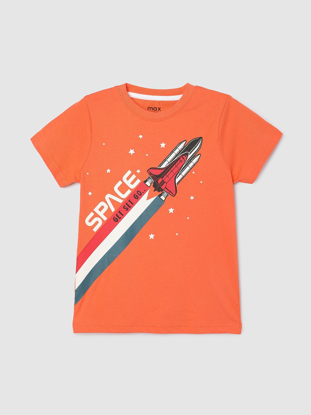 

max Boys Graphic Printed Regular Fit Pure Cotton T-shirt, Orange