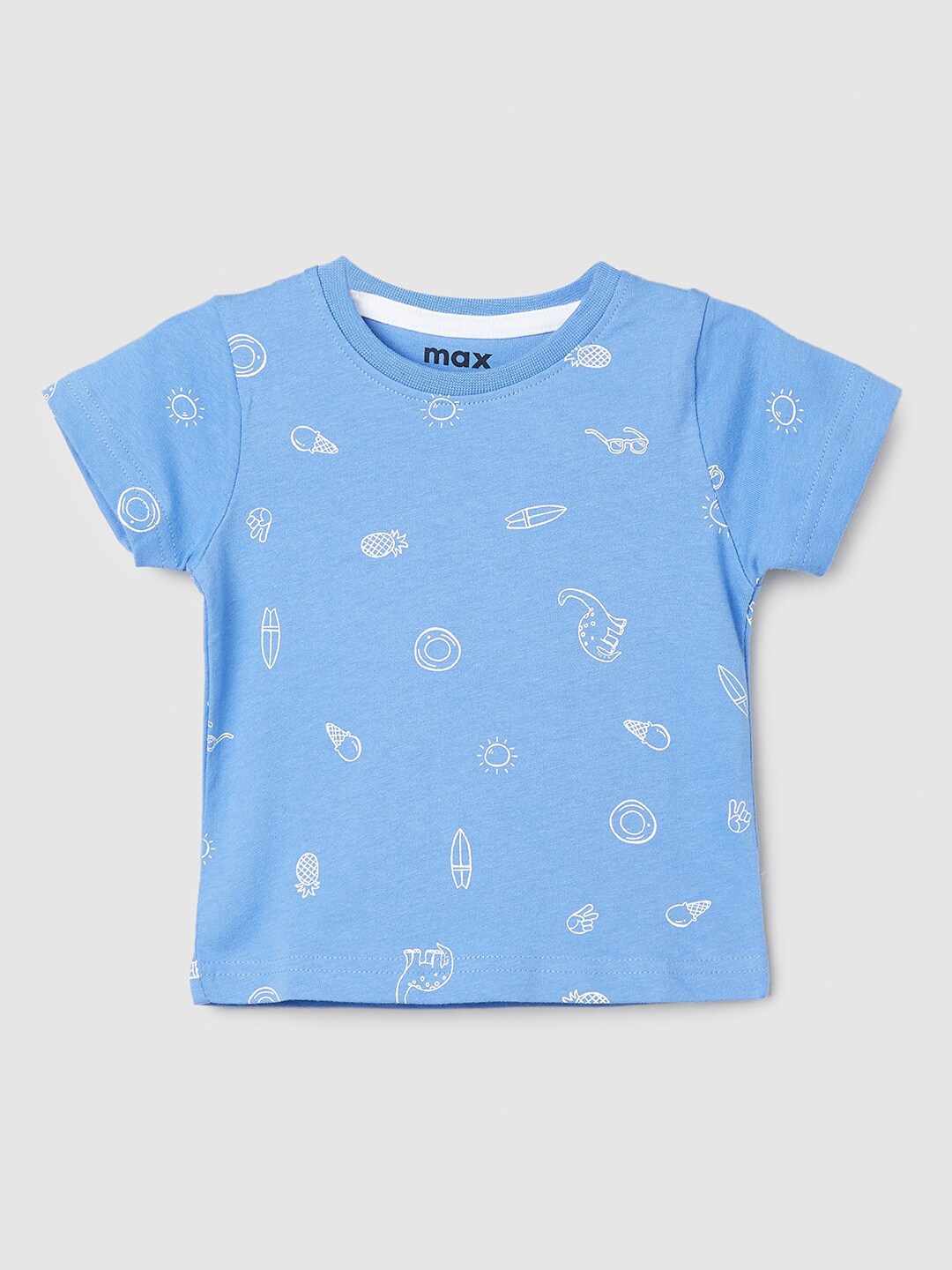 

max Infant Boys Conversational Printed Regular Fit Pure Cotton T-shirt, Blue